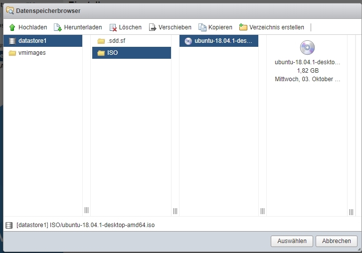 ISO fuer VM Auswählen