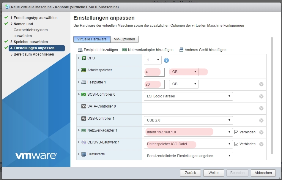 Step 4 VM Systemeinstellungen